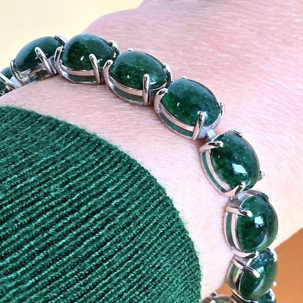 925 Sterling Silver Bracelet 18.5cm With Natural Green Aventurine Gem 8x10mm